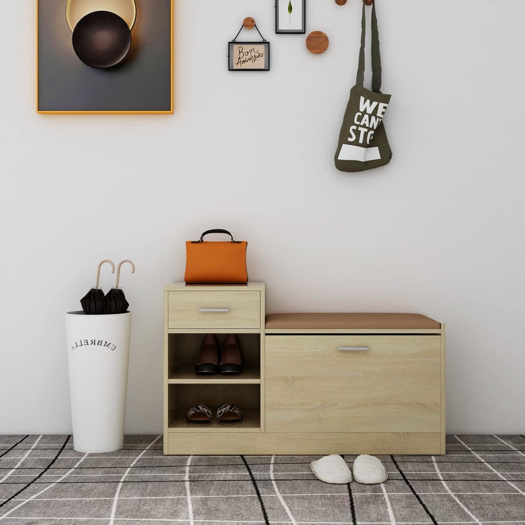 vidaXL Lavica na topánky dub sonoma 94,5x31x57 cm drevotrieska
