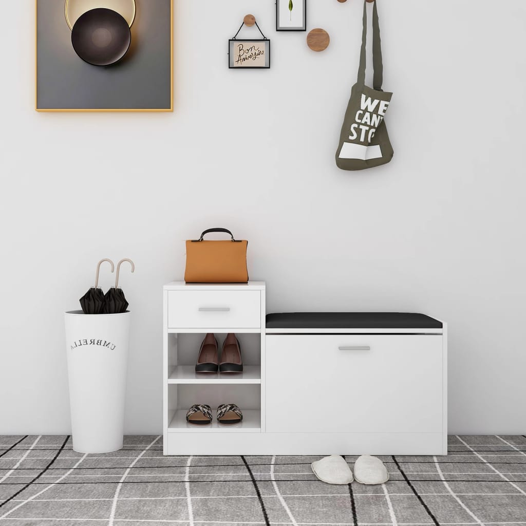 vidaXL Lavica na topánky lesklá biela 94,5x31x57 cm drevotrieska