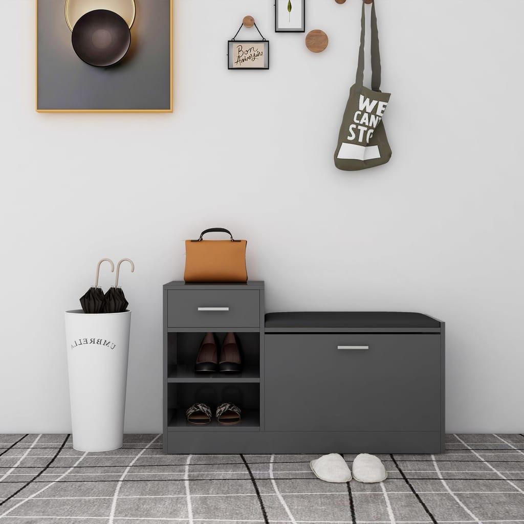 vidaXL Lavica na topánky sivá 94,5x31x57 cm drevotrieska