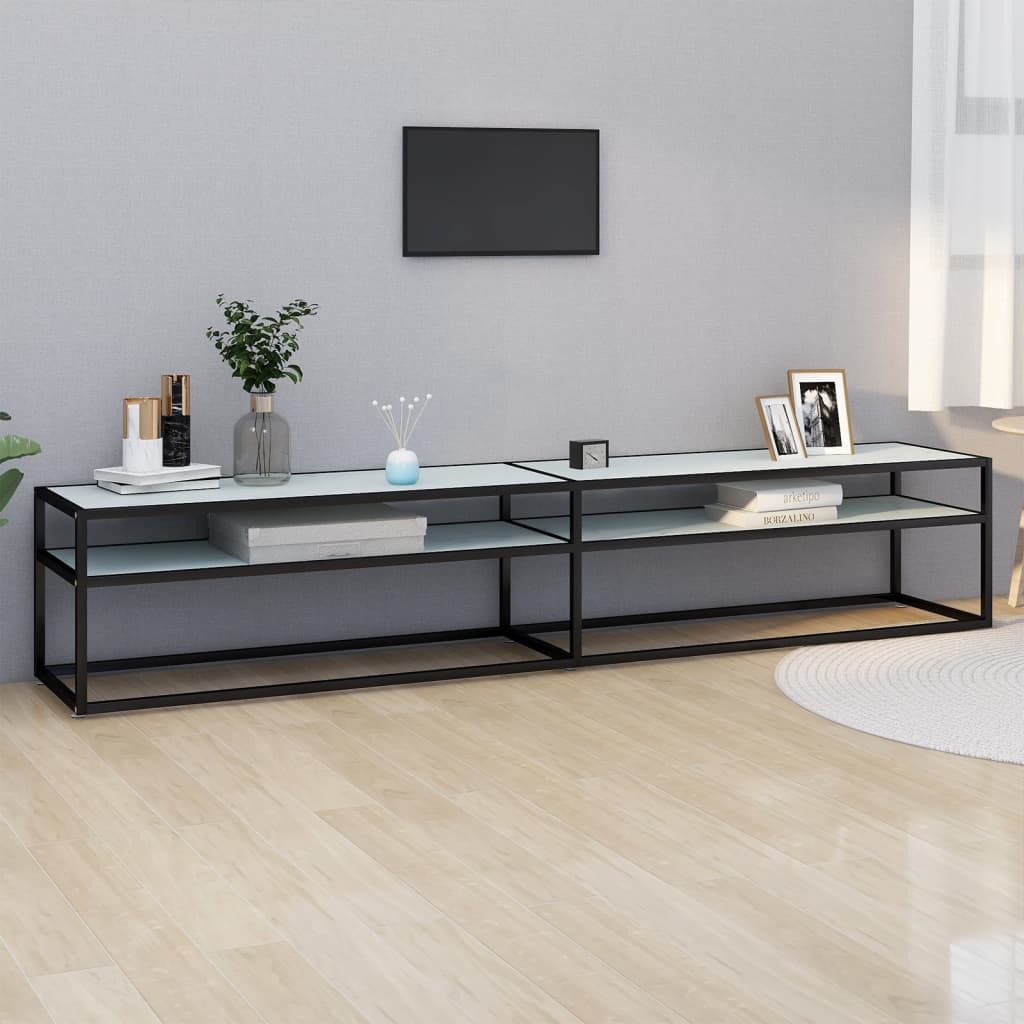 vidaXL TV stolík biely mramorový 220x40x40,5 cm tvrdené sklo