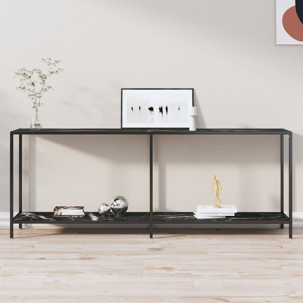 vidaXL Konzolový stolík čierny 200x35x75,5 cm tvrdené sklo