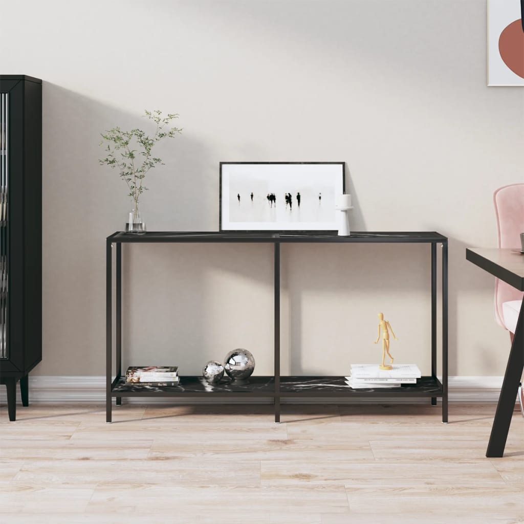 vidaXL Konzolový stolík čierny 140x35x75,5 cm tvrdené sklo