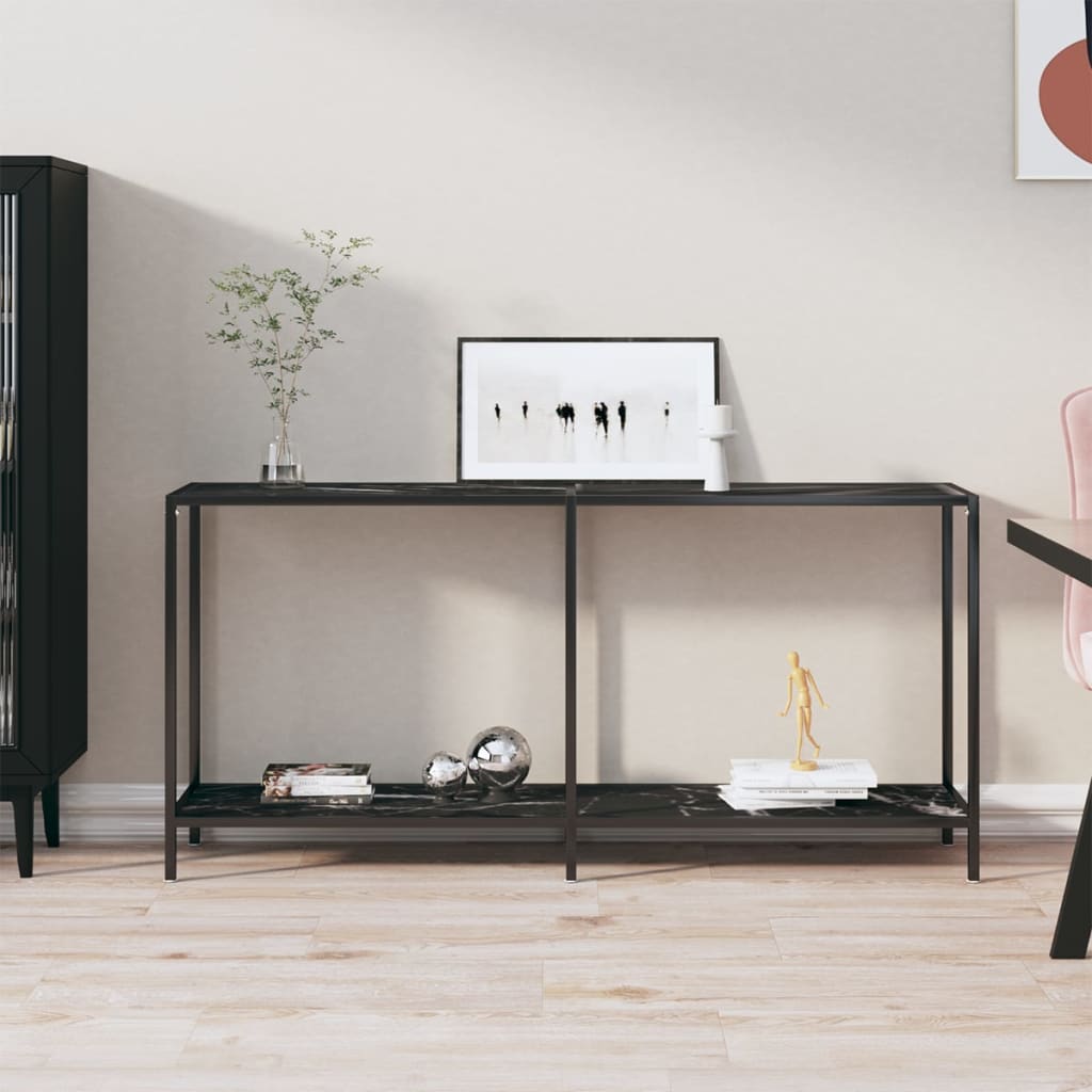 vidaXL Konzolový stolík čierny 160x35x75,5 cm tvrdené sklo