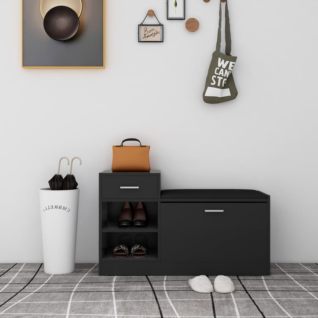 vidaXL Lavica na topánky lesklá čierna 94,5x31x57 cm drevotrieska