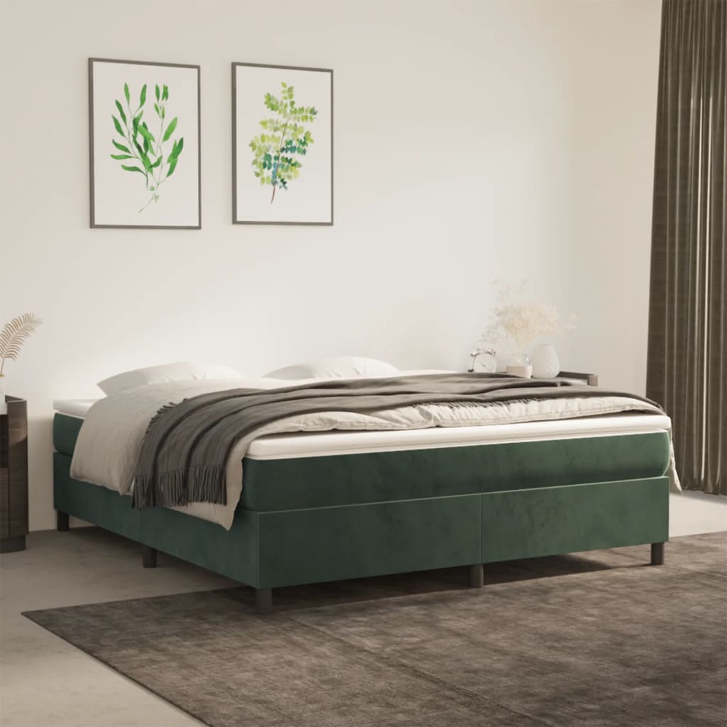 vidaXL Posteľný rám na boxspring tmavozelený 160x200 cm zamat