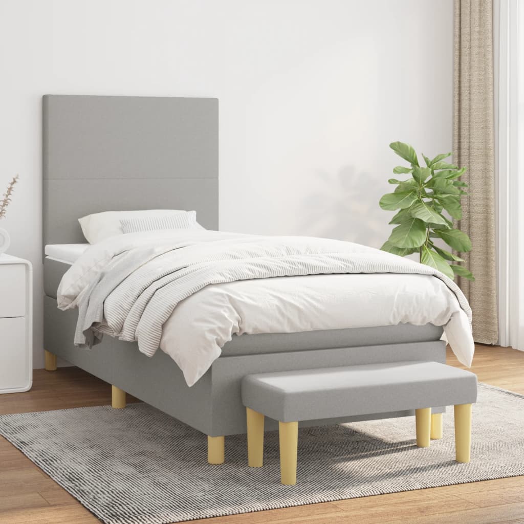 vidaXL Posteľný rám boxsping s matracom bledosivý 90x190 cm látka