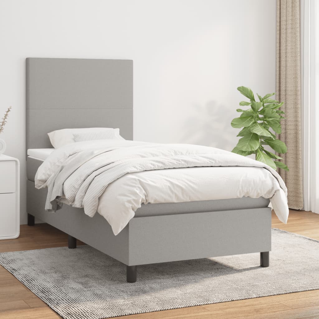 vidaXL Posteľný rám boxsping s matracom bledosivý 90x190 cm látka
