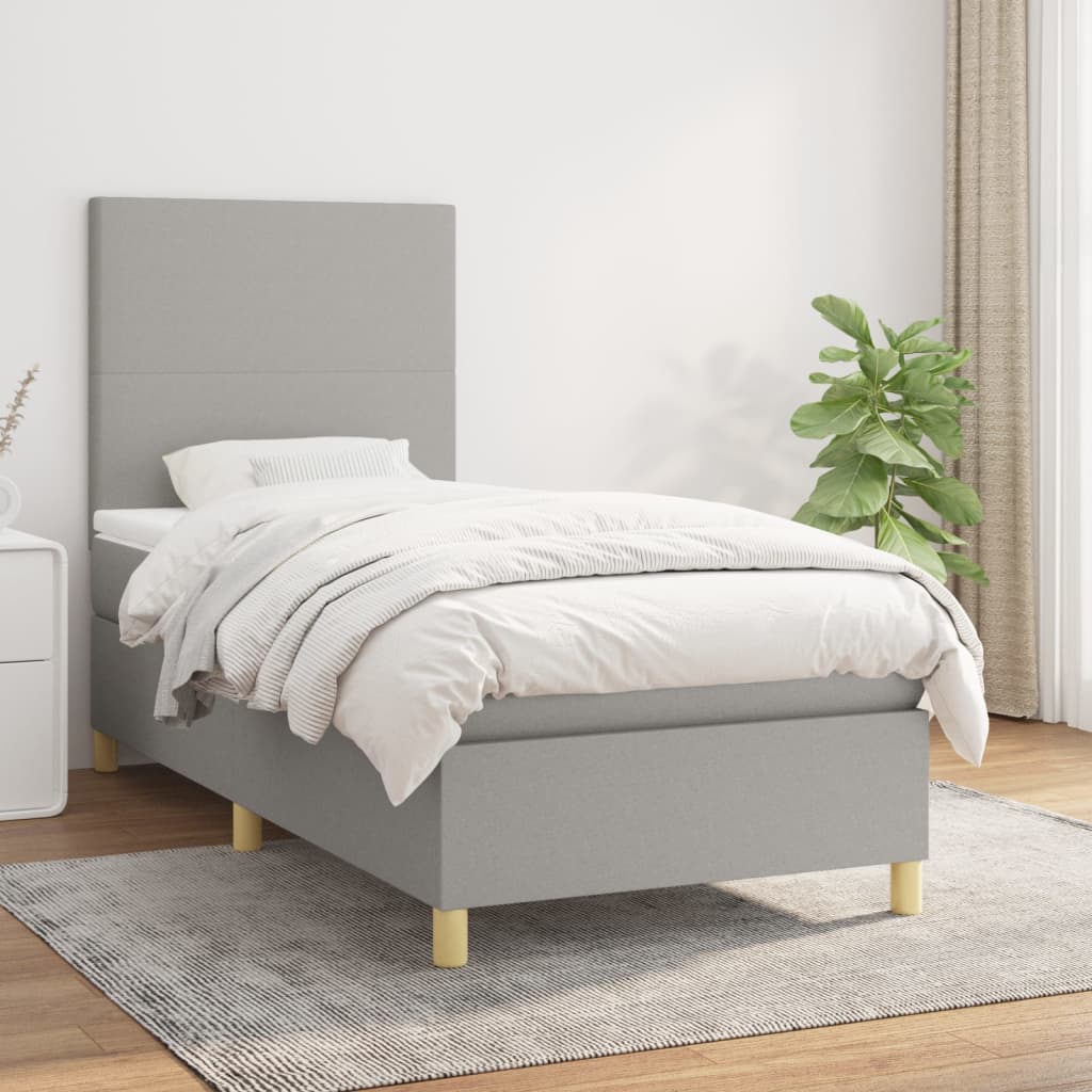 vidaXL Posteľný rám boxsping s matracom bledosivý 90x190 cm látka