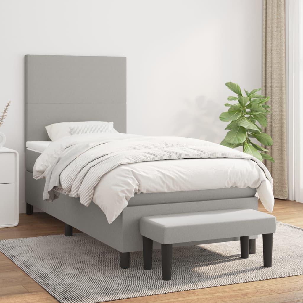vidaXL Posteľný rám boxsping s matracom bledosivý 90x190 cm látka