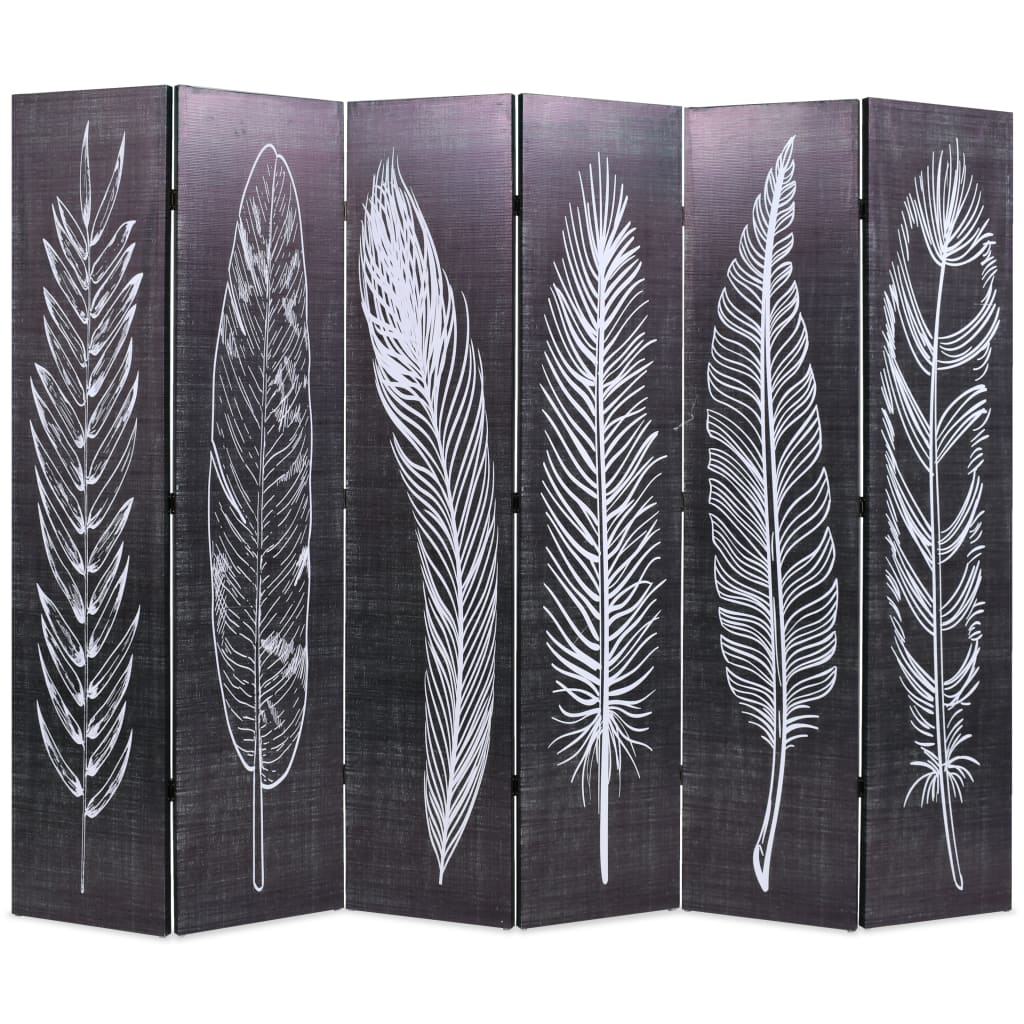 vidaXL Skladací paraván 228x170 cm, potlač s pierkami, čierno-biely
