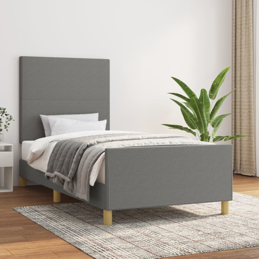 vidaXL Posteľný rám s čelom tmavosivý 80x200 cm látka
