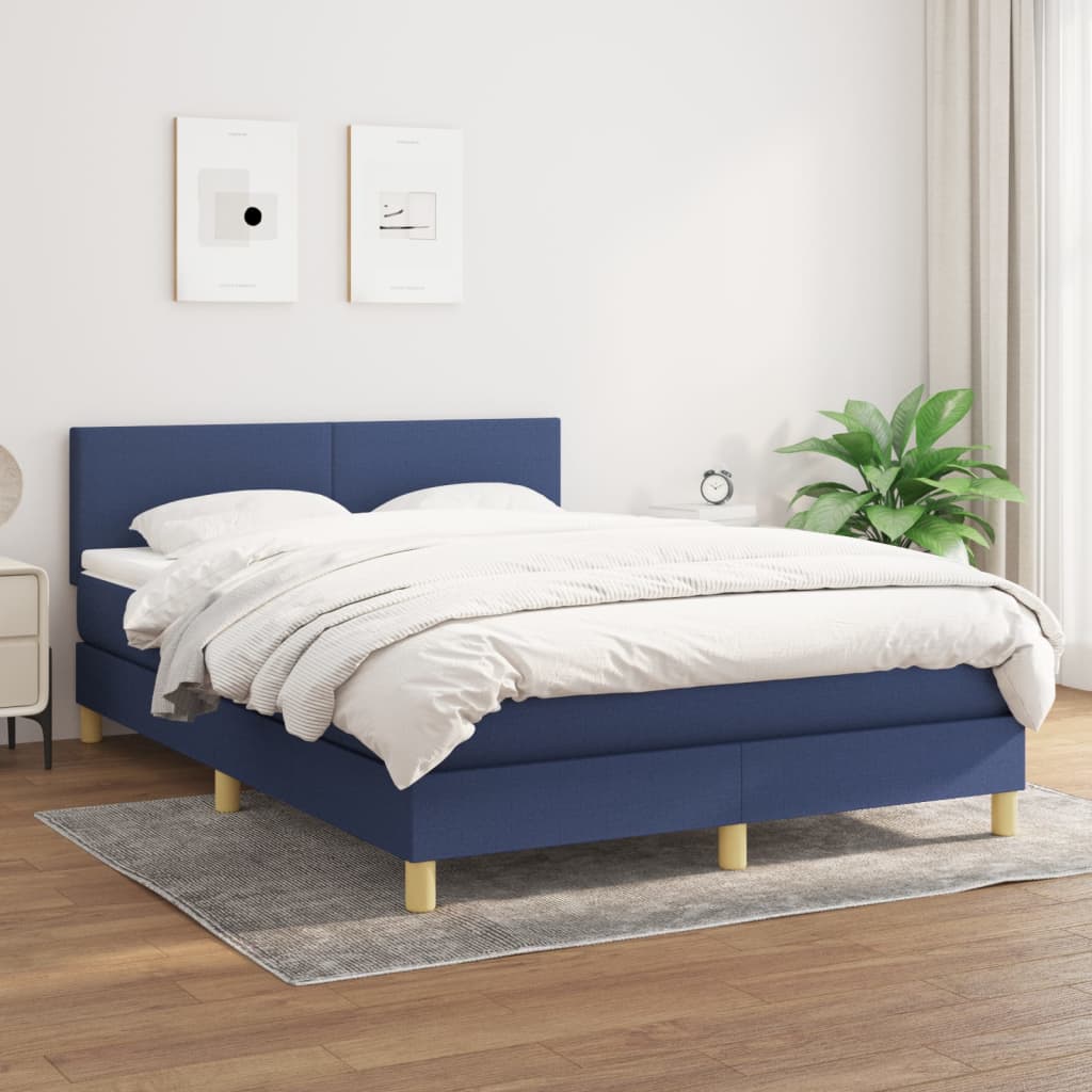 vidaXL Posteľný rám boxspring s matracom modrý 140x200 cm látka