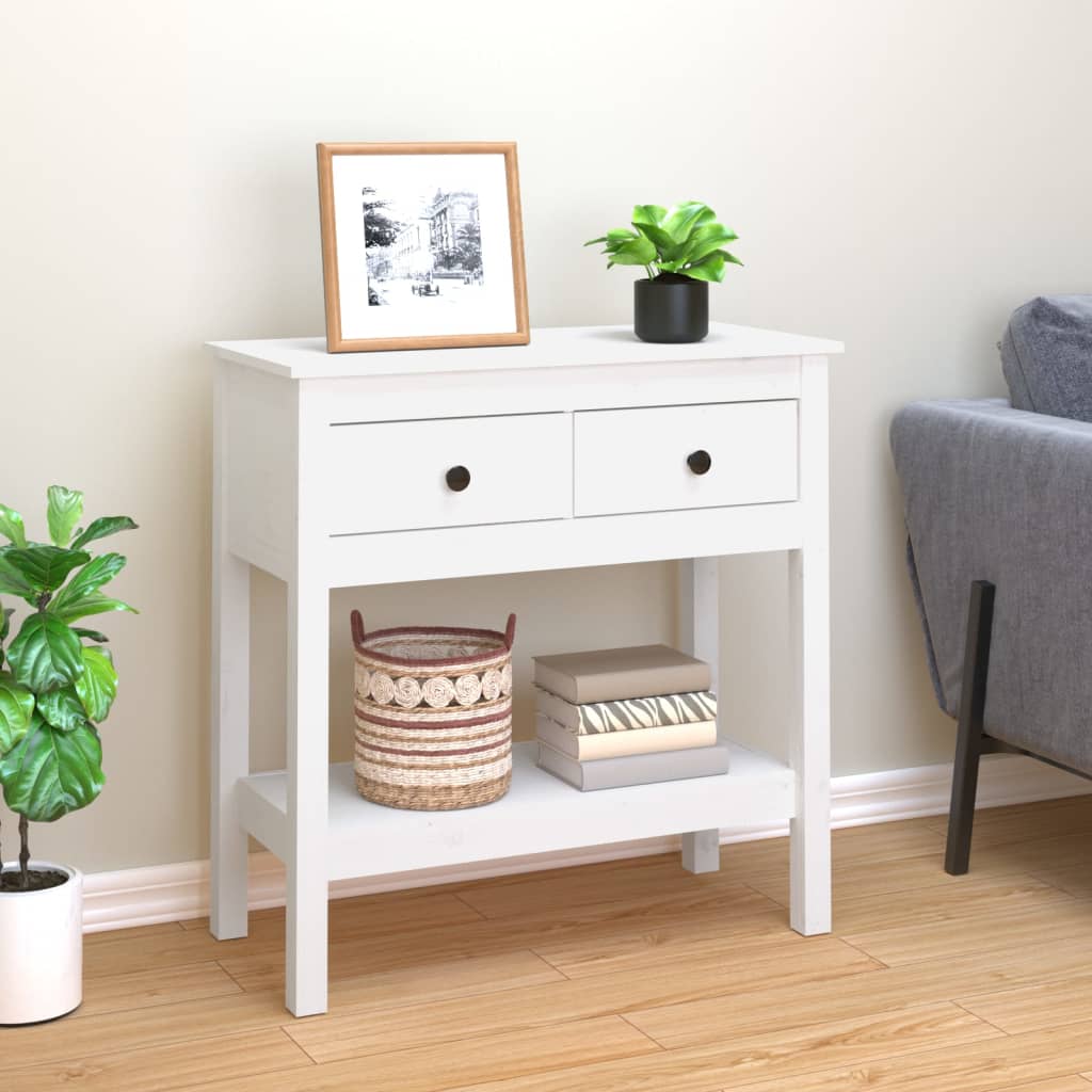 vidaXL Konzolový stolík biely 75x35x75 cm masívne borovicové drevo