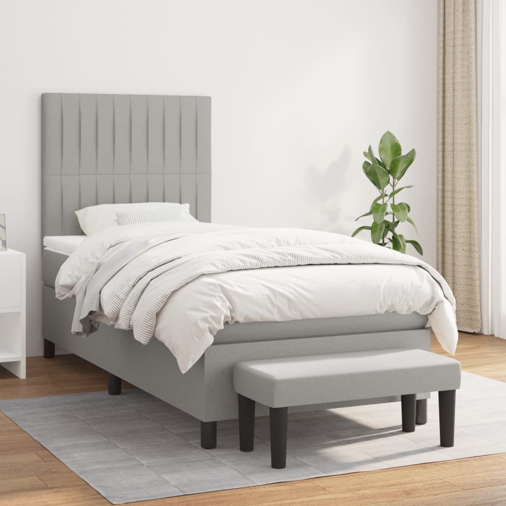 vidaXL Posteľný rám boxsping s matracom bledosivý 90x190 cm látka