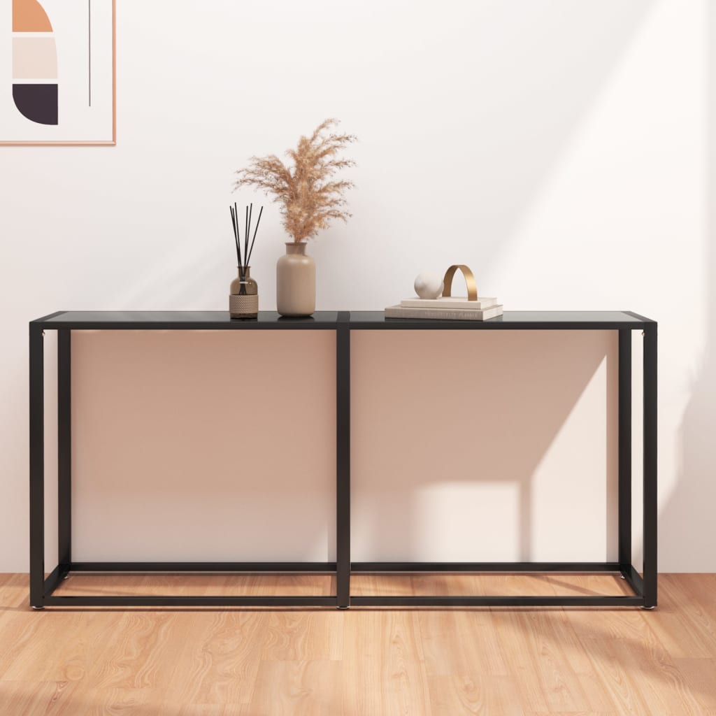 vidaXL Konzolový stolík čierny 160x35x75,5 cm tvrdené sklo