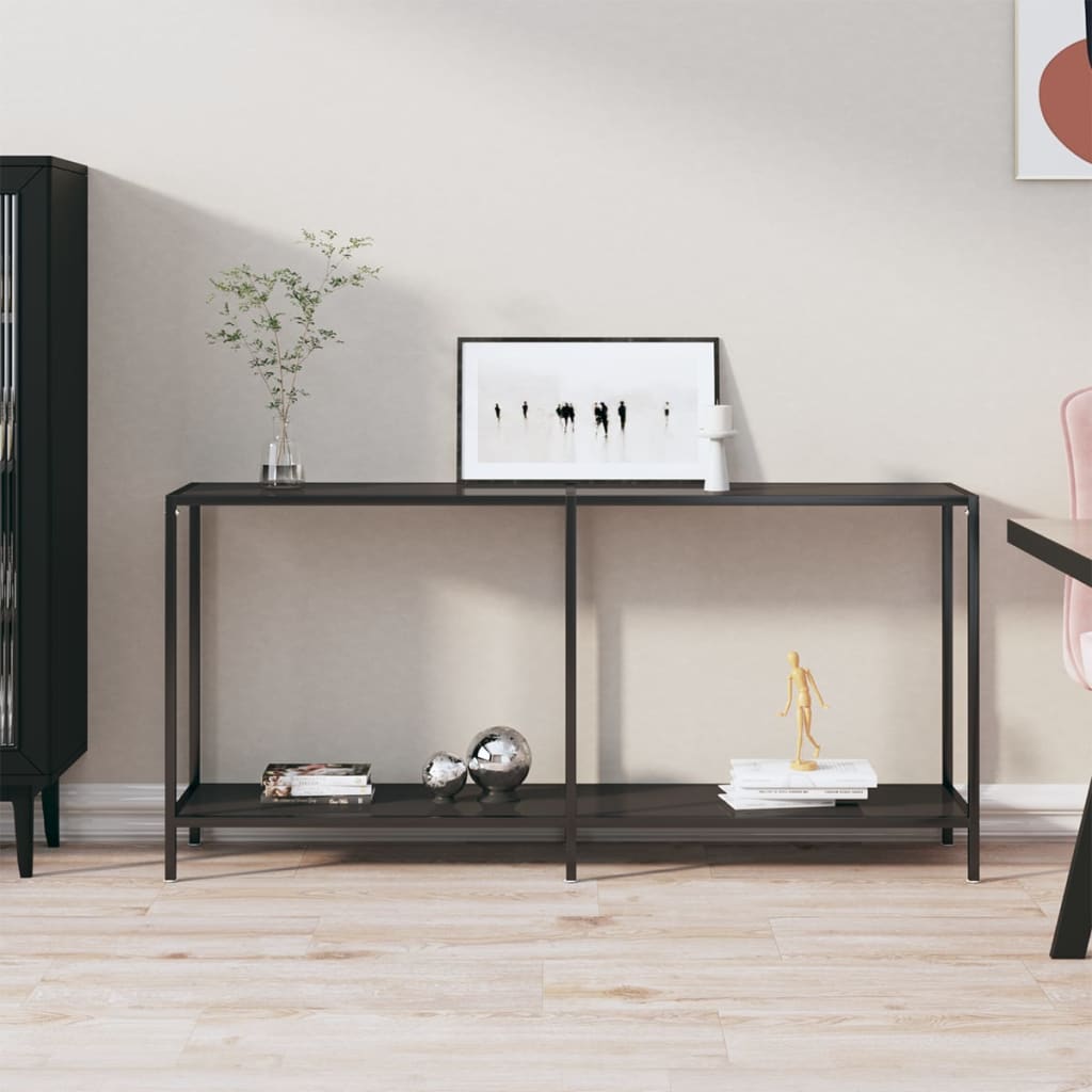 vidaXL Konzolový stolík čierny 160x35x75,5 cm tvrdené sklo