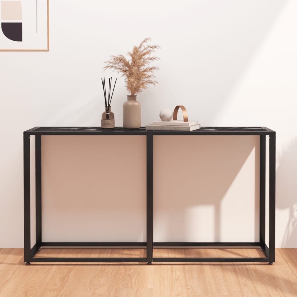 vidaXL Konzolový stolík čierny mramor 140x35x75,5 cm tvrdené sklo