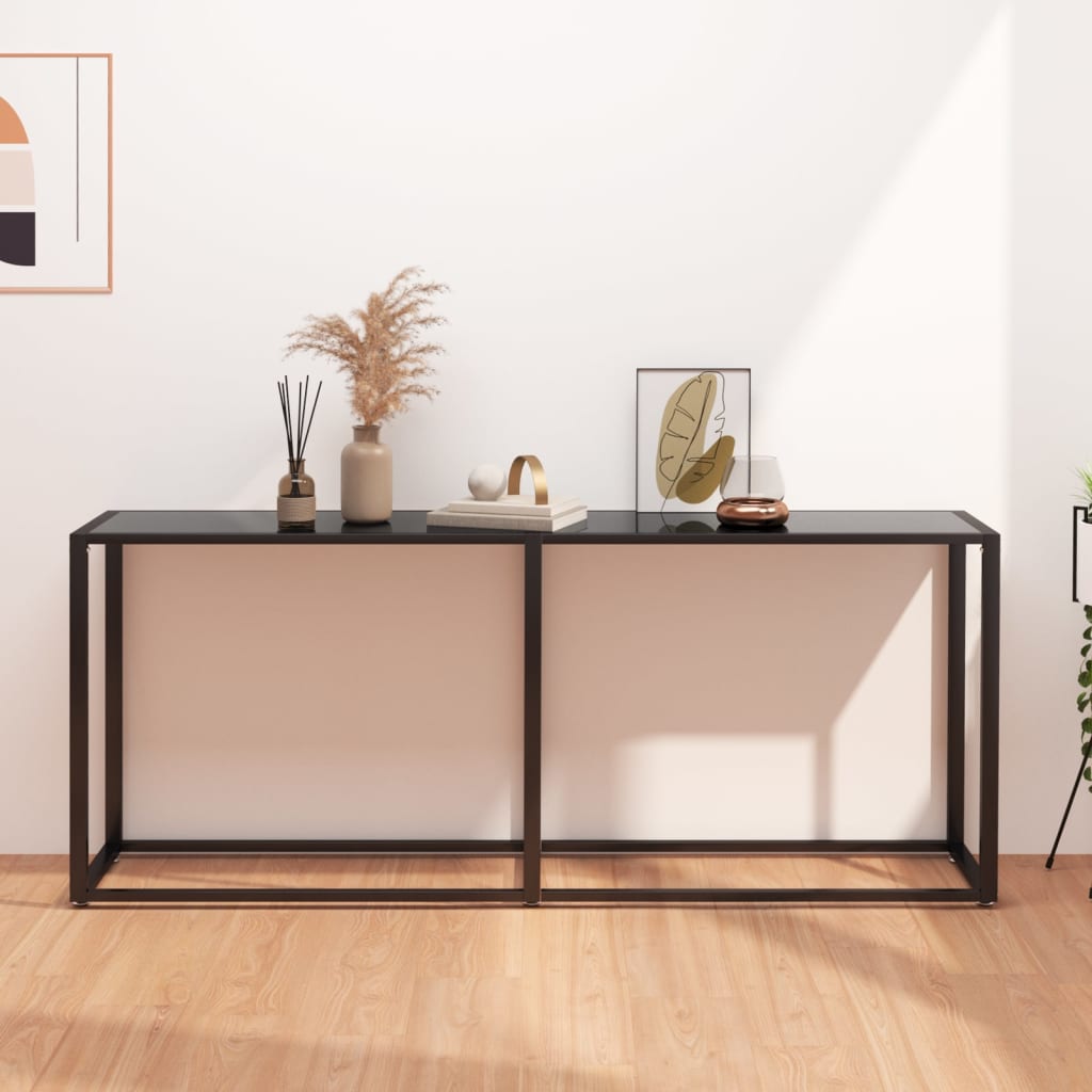 vidaXL Konzolový stolík čierny 180x35x75,5 cm tvrdené sklo