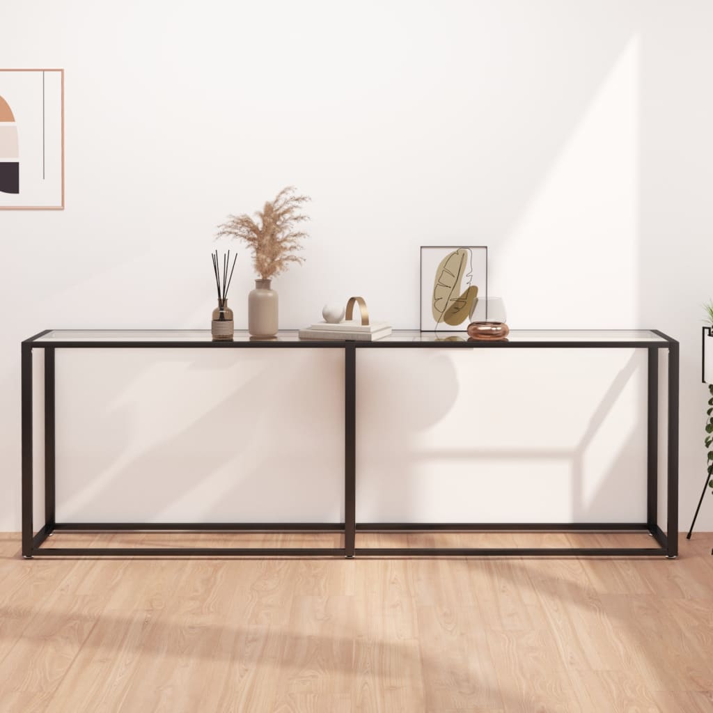 vidaXL Konzolový stolík priehľadný 220x35x75,5 cm tvrdené sklo