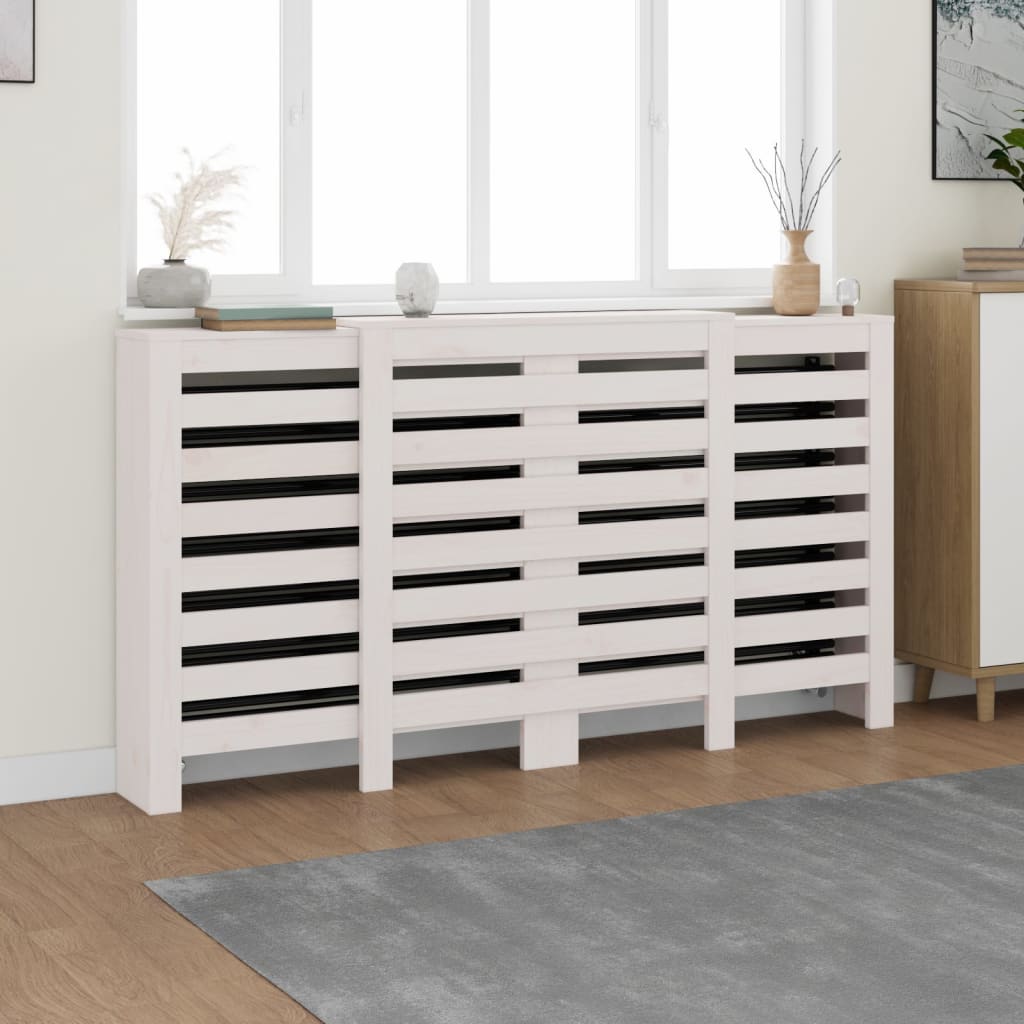 vidaXL Kryt na radiátor biely 210x21x85 cm masívna borovica