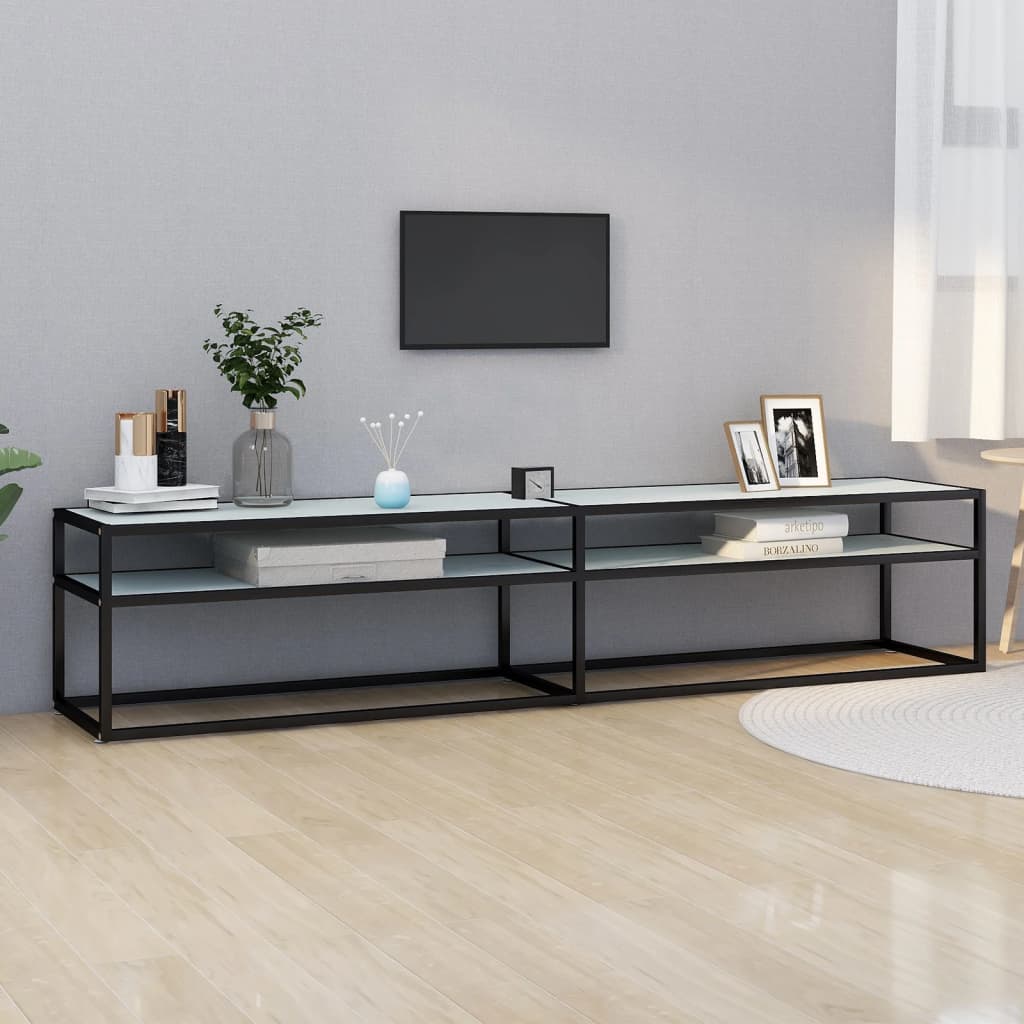 vidaXL TV stolík biely mramorový 200x40x40,5 cm tvrdené sklo
