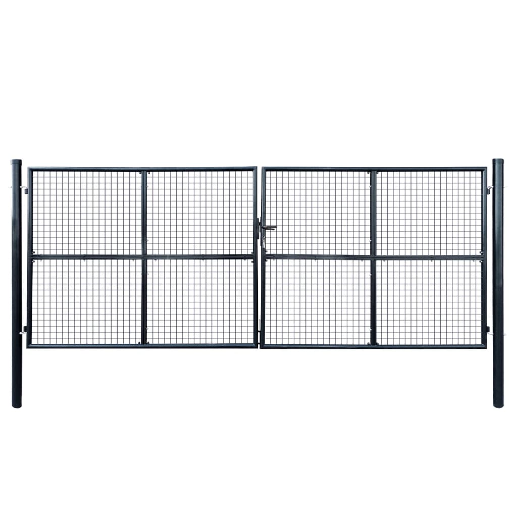 vidaXL Brána zo sieťoviny a galvanizovanej ocele 400x150 cm šedá