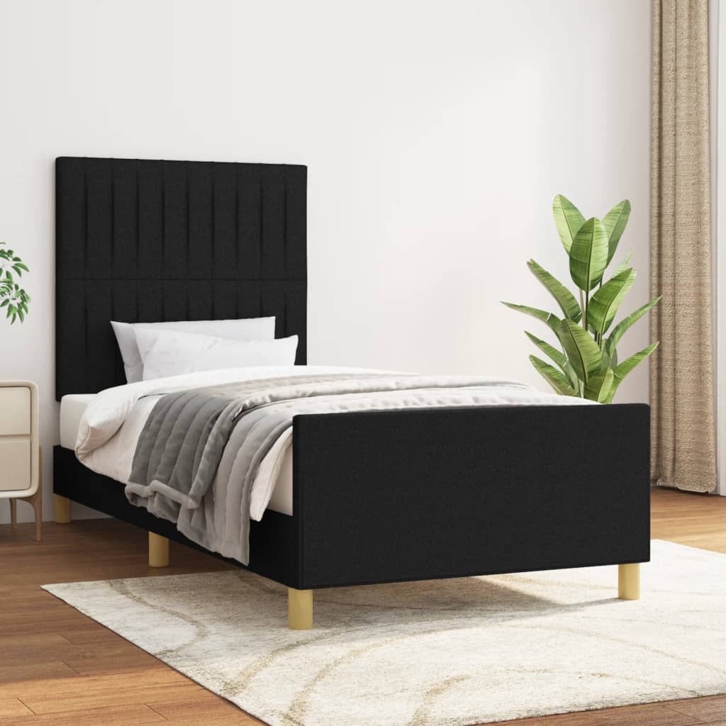 vidaXL Posteľný rám s čelom čierny 80x200 cm látka