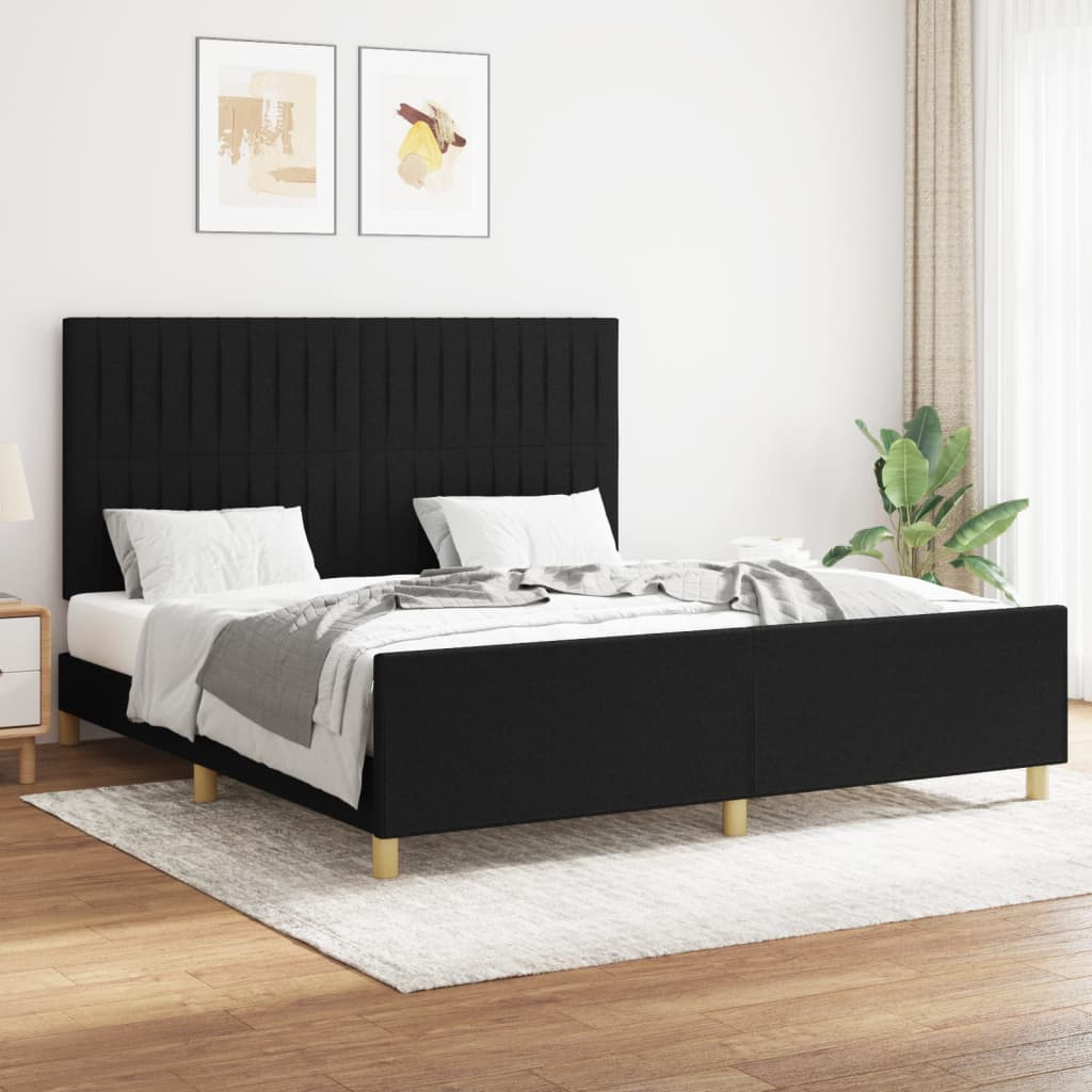 vidaXL Posteľný rám s čelom čierny 160x200 cm látka