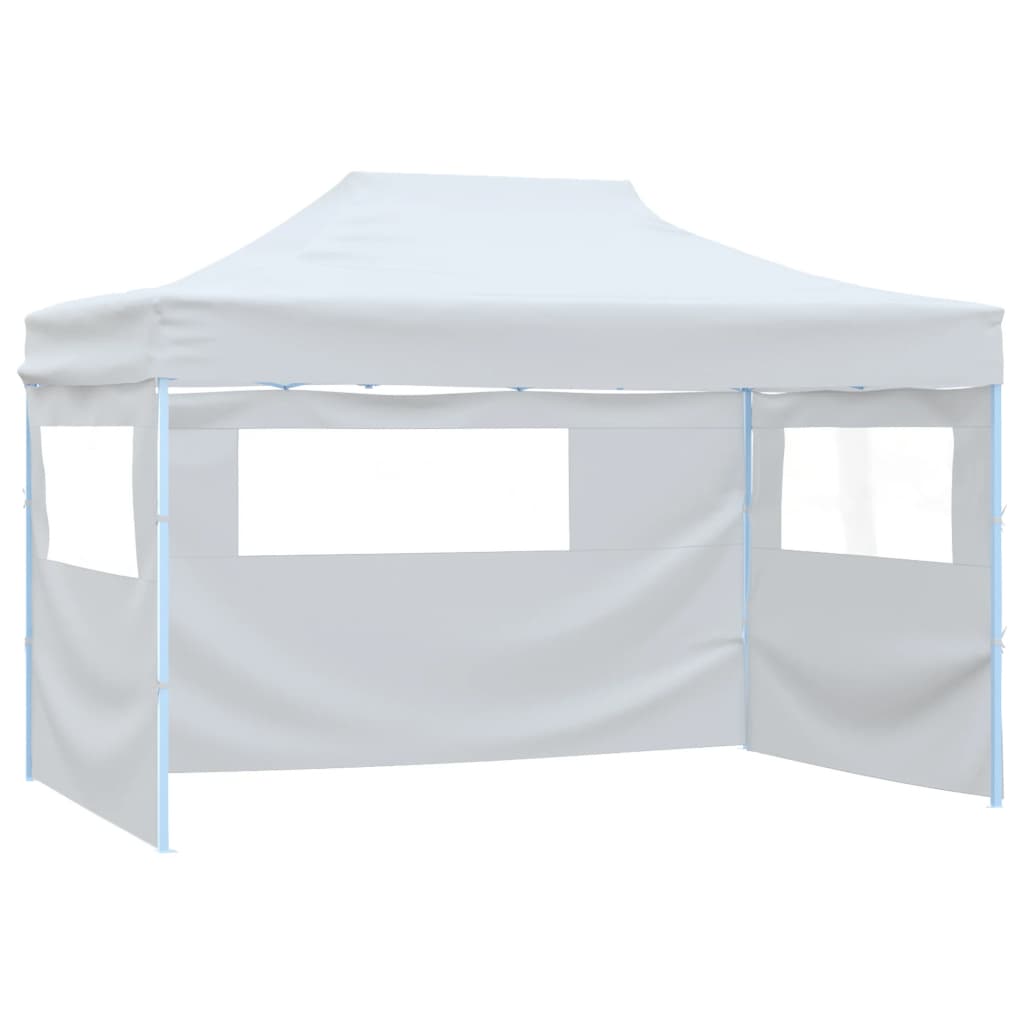 vidaXL Skladací párty stan s 3 stenami 3x4,5 m, biely