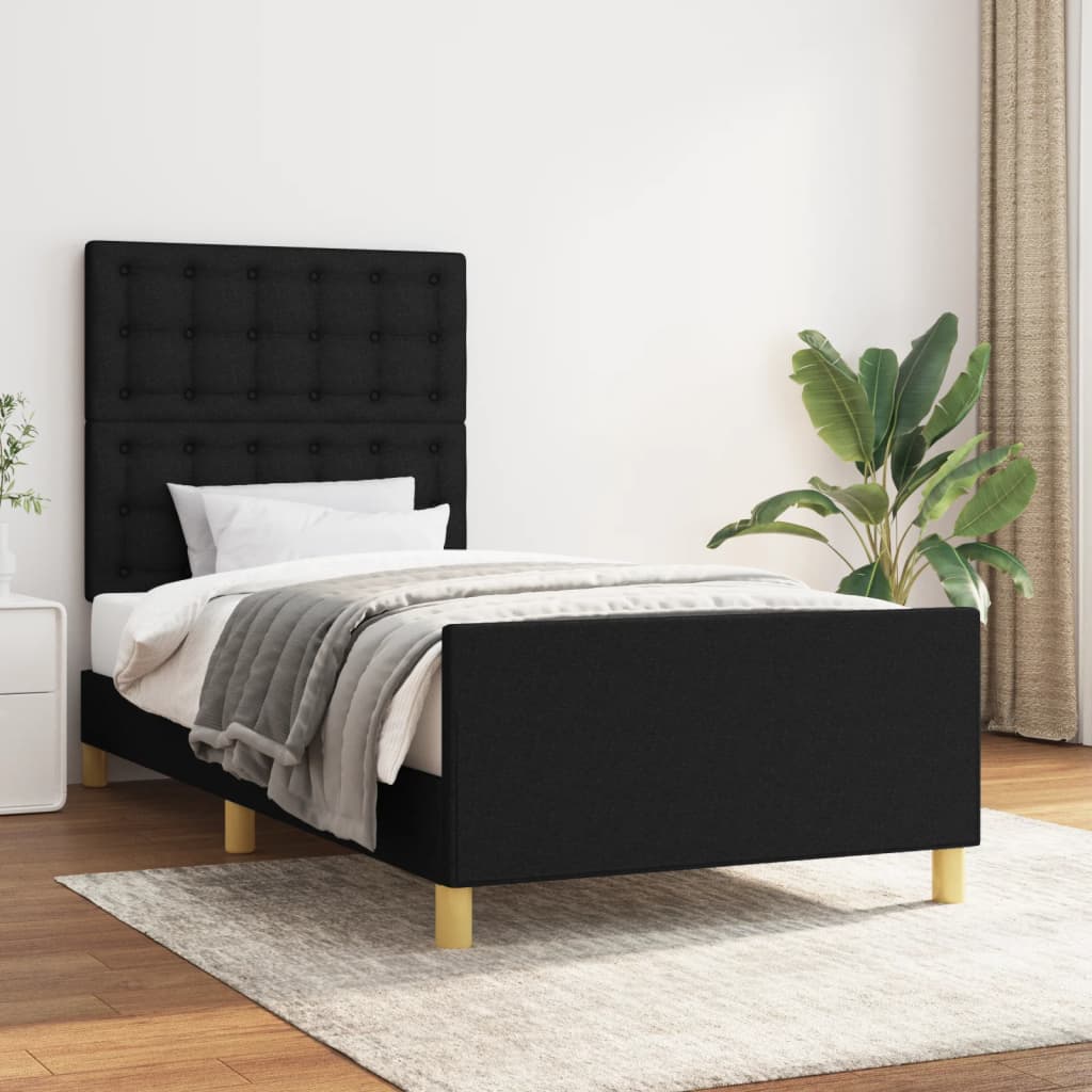 vidaXL Posteľný rám s čelom čierny 80x200 cm látka