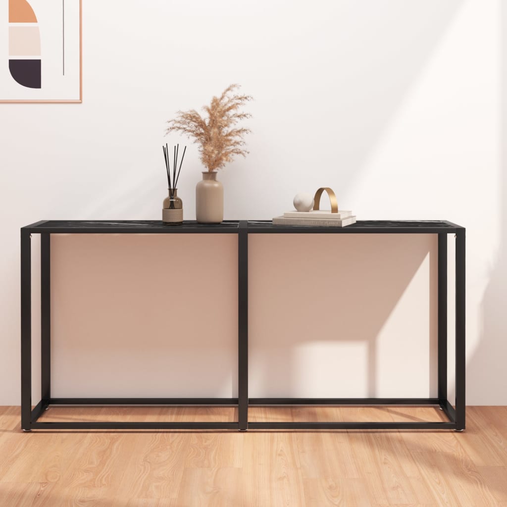 vidaXL Konzolový stolík čierny mramor 160x35x75,5 cm tvrdené sklo