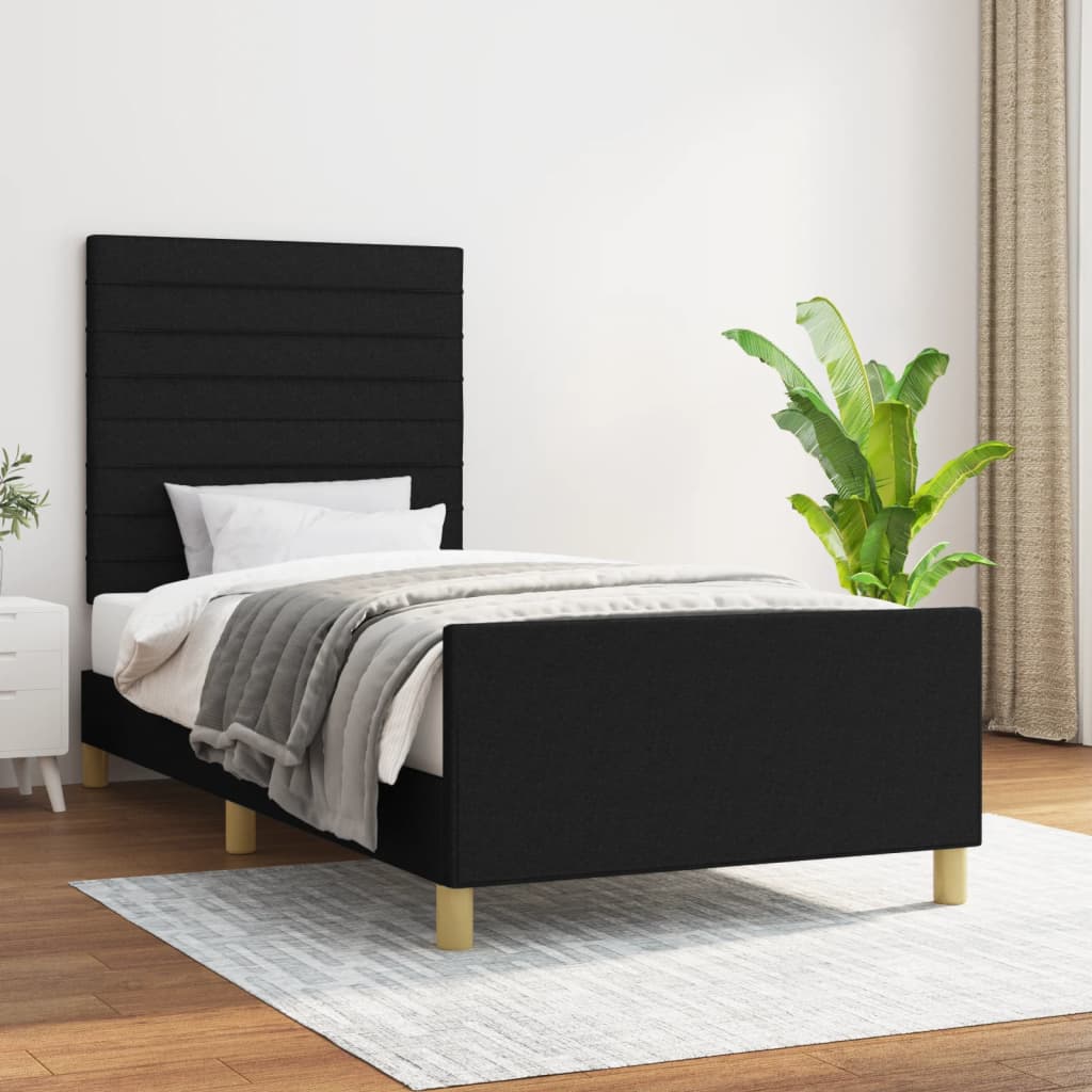 vidaXL Posteľný rám s čelom čierny 100x200 cm látka