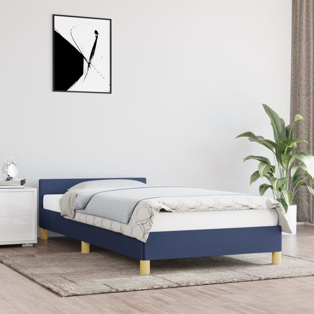 vidaXL Posteľný rám s čelom modrý 90x200 cm látka
