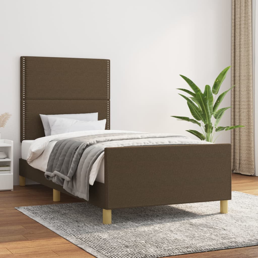 vidaXL Posteľný rám s čelom tmavohnedý 90x200 cm látka