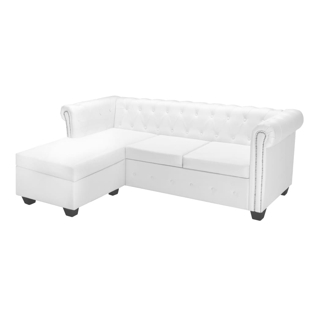 vidaXL Pohovka Chesterfield v tvare L, umelá koža, biela