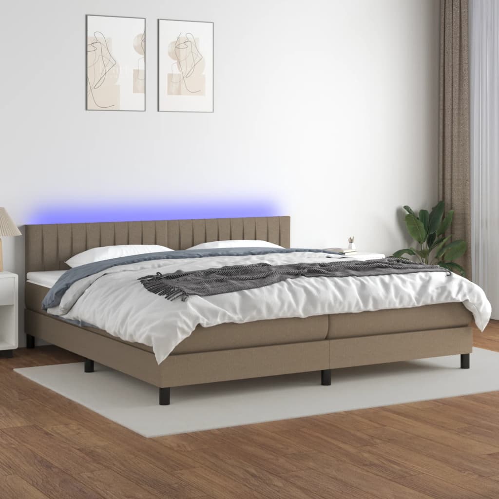 vidaXL Posteľ boxsping s matracom a LED sivohnedá 200x200 cm látka
