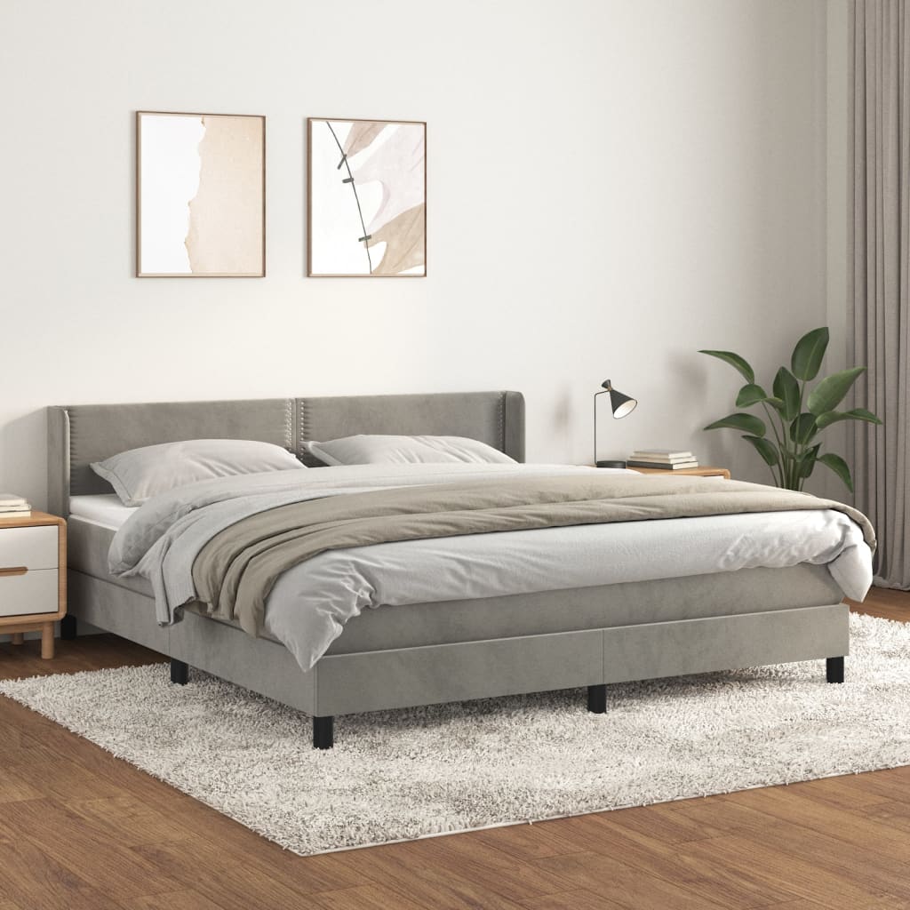 vidaXL Posteľný rám boxsping s matracom bledosivý 160x200 cm zamat