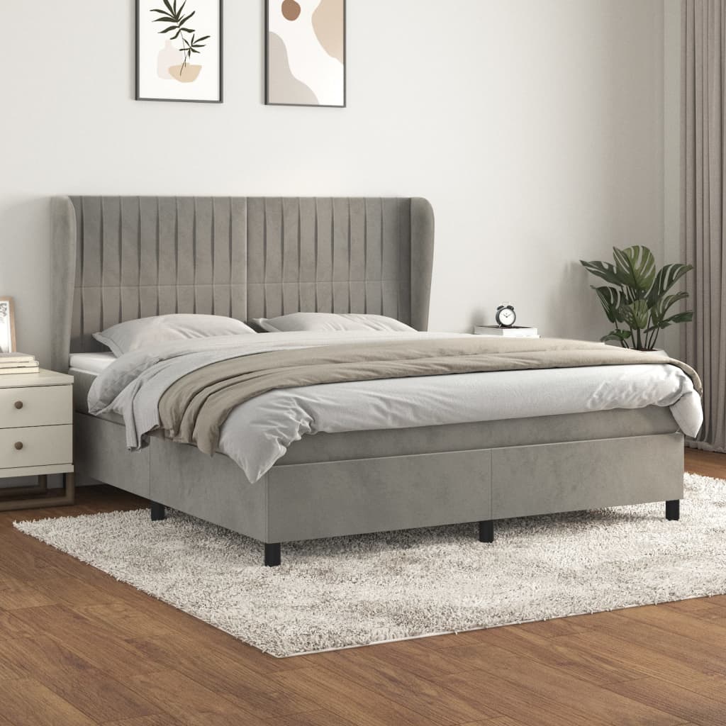 vidaXL Posteľný rám boxsping s matracom bledosivý 160x200 cm zamat