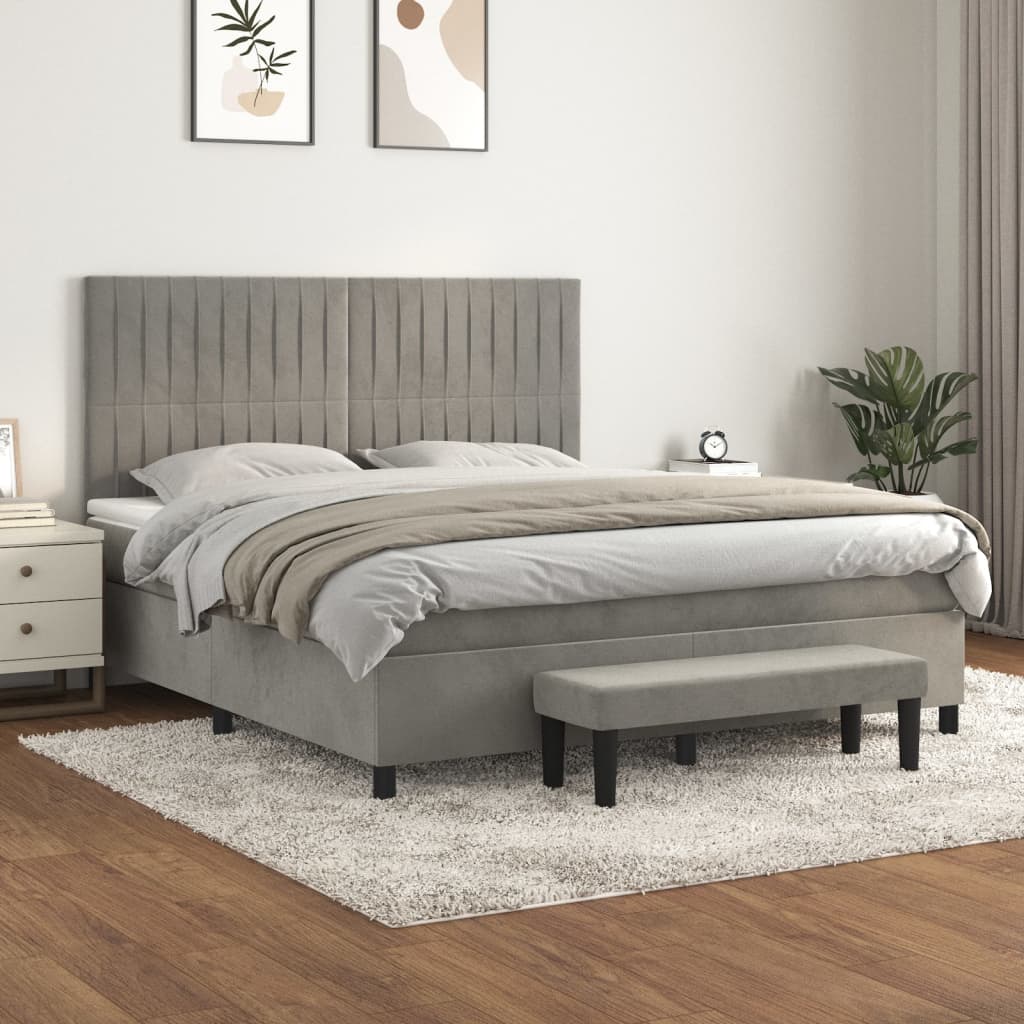 vidaXL Posteľný rám boxsping s matracom bledosivý 160x200 cm zamat
