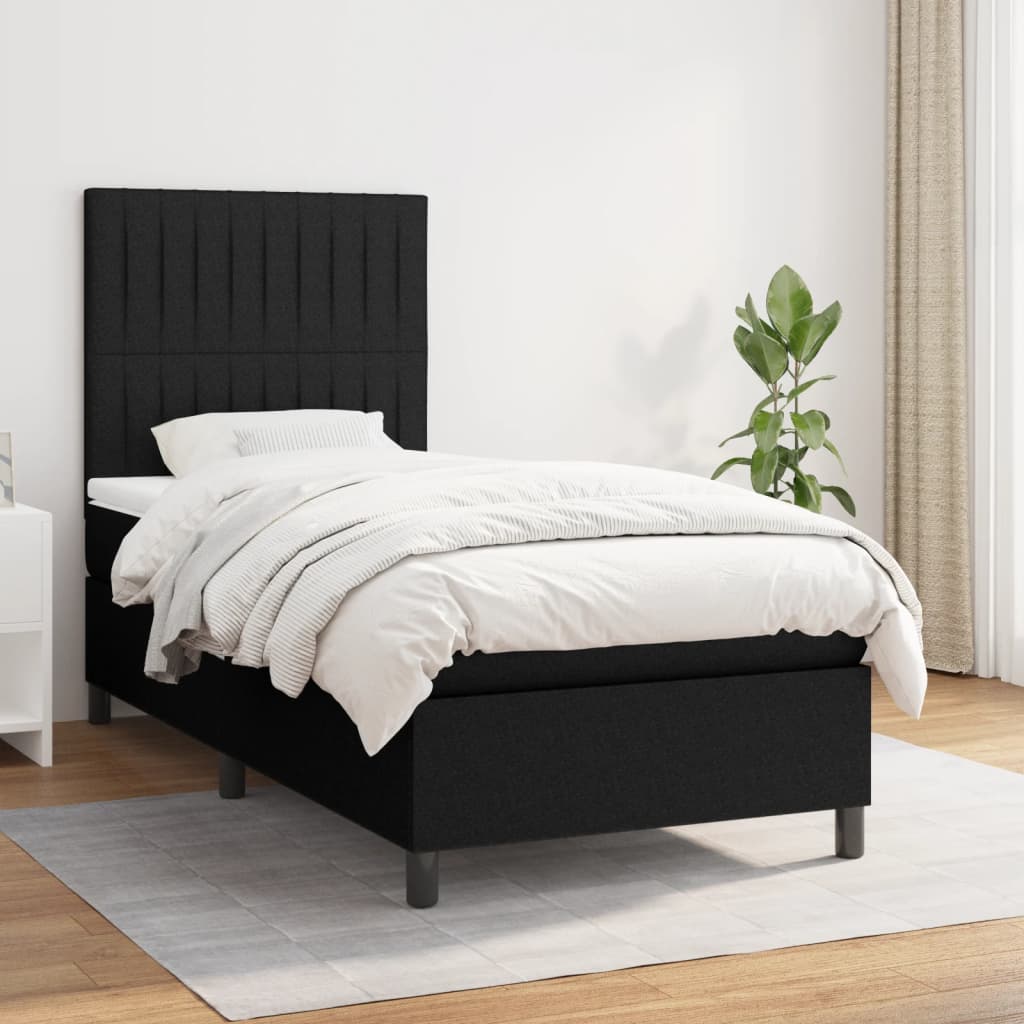 vidaXL Posteľný rám boxspring s matracom čierny 90x200 cm látka