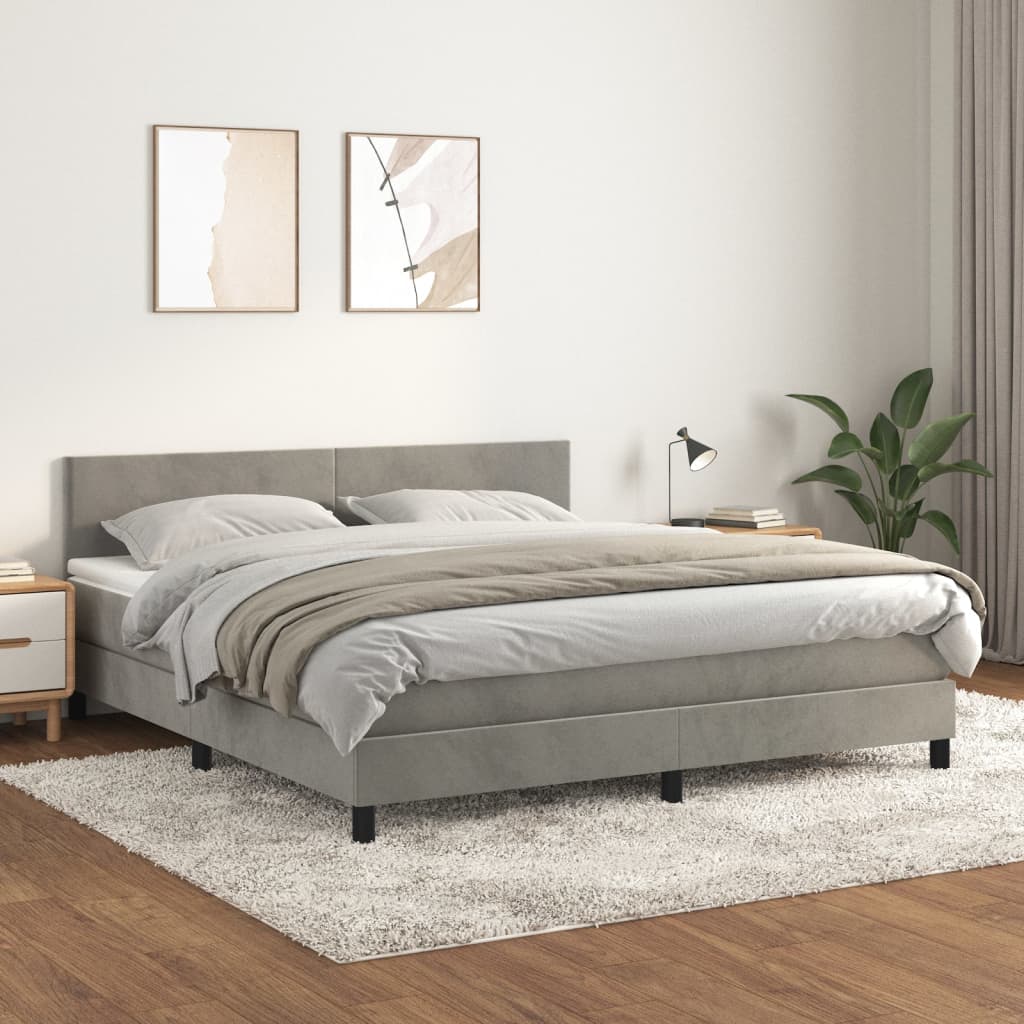 vidaXL Posteľný rám boxsping s matracom bledosivý 160x200 cm zamat