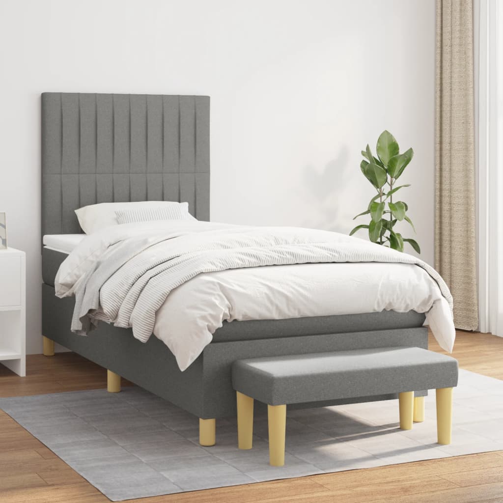 vidaXL Posteľný rám boxsping s matracom tmavosivý 80x200 cm látka