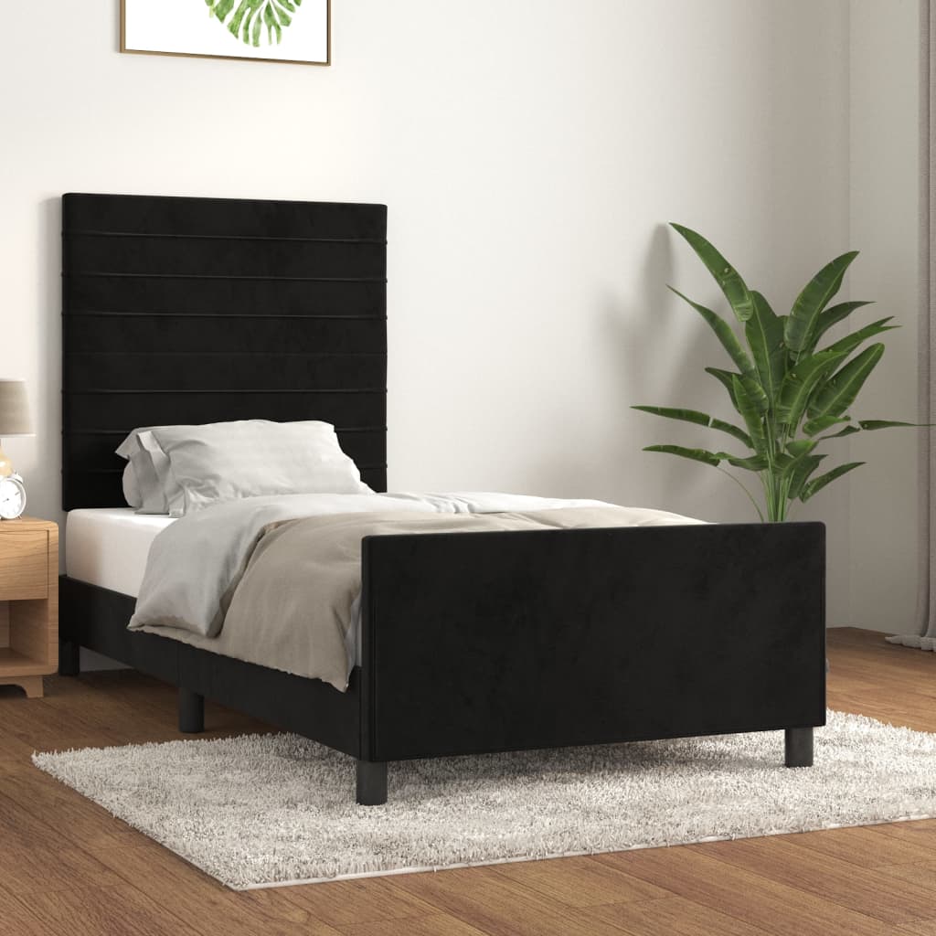 vidaXL Posteľný rám s čelom čierny 90x200 cm zamat