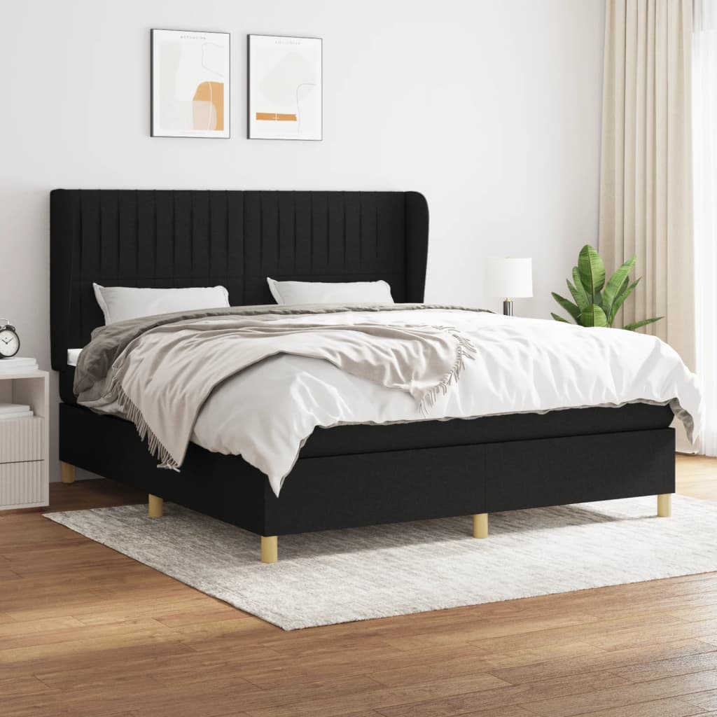 vidaXL Posteľný rám boxspring s matracom čierny 180x200 cm látka