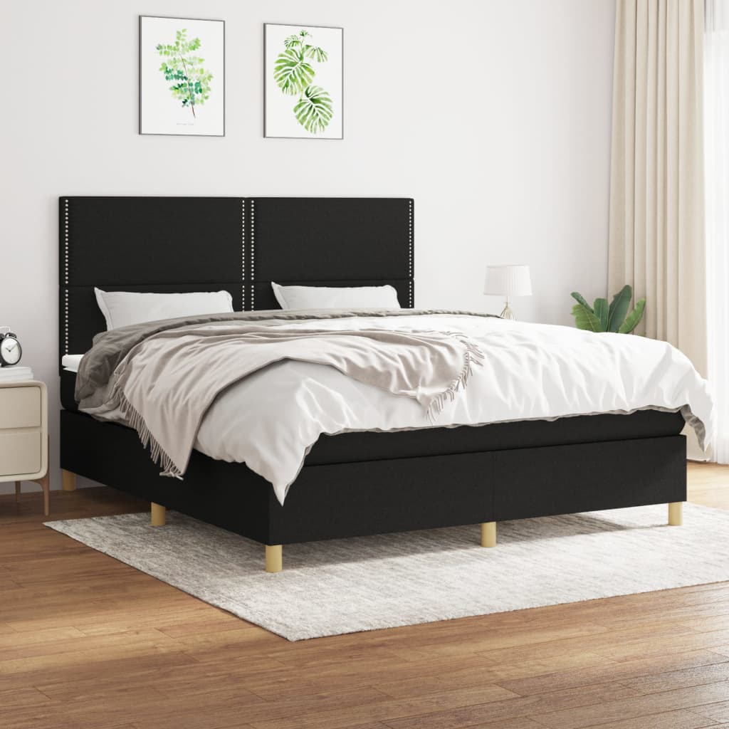 vidaXL Posteľný rám boxspring s matracom čierny 180x200 cm látka