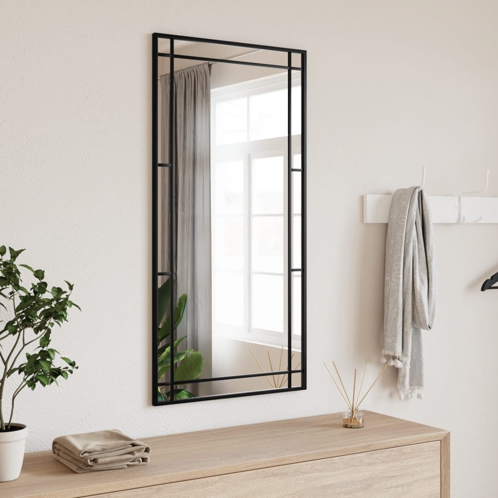 vidaXL Nástenné zrkadlo čierne 50x100 cm obdĺžnikové železné