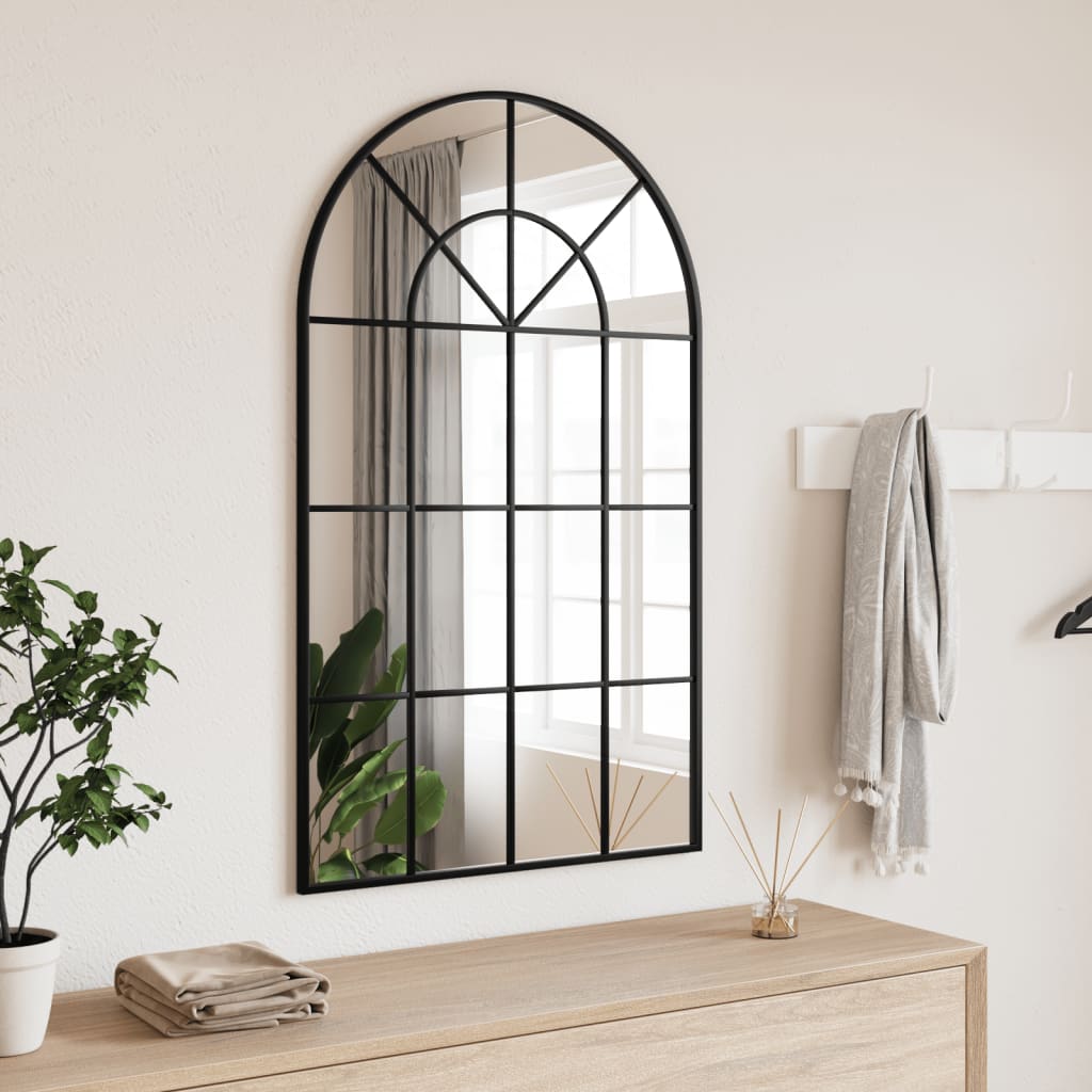 vidaXL Nástenné zrkadlo čierne 60x100 cm oblúkové železné