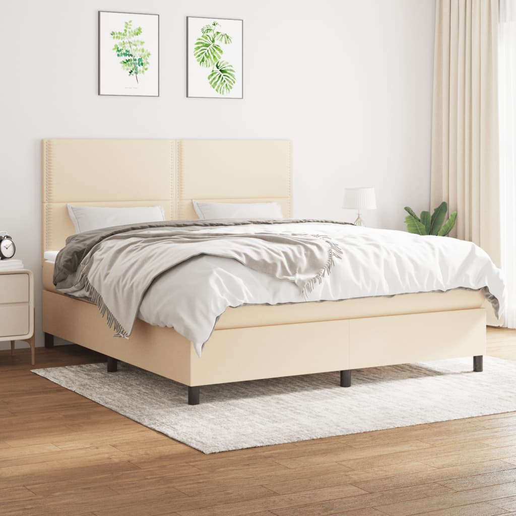 vidaXL Posteľný rám boxspring s matracom krémový 180x200 cm látka