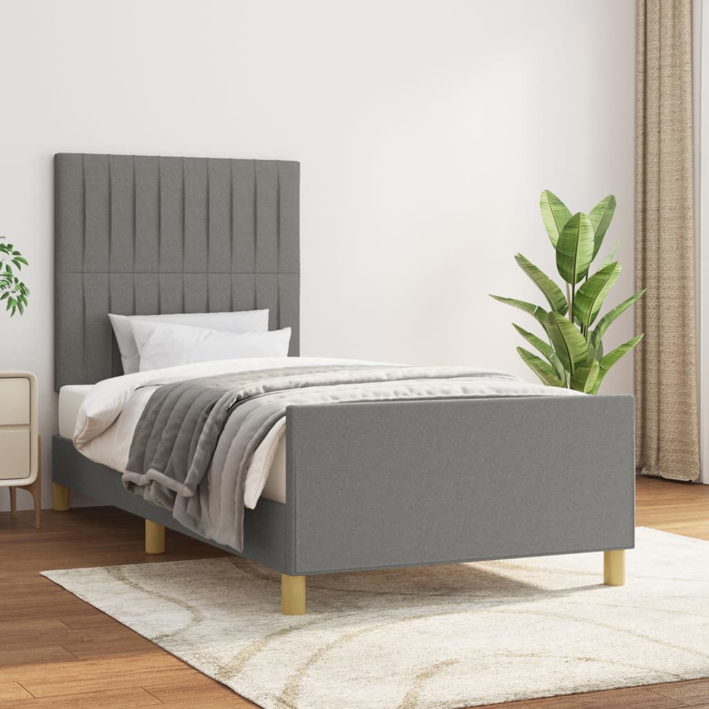 vidaXL Posteľný rám s čelom tmavosivý 80x200 cm látka