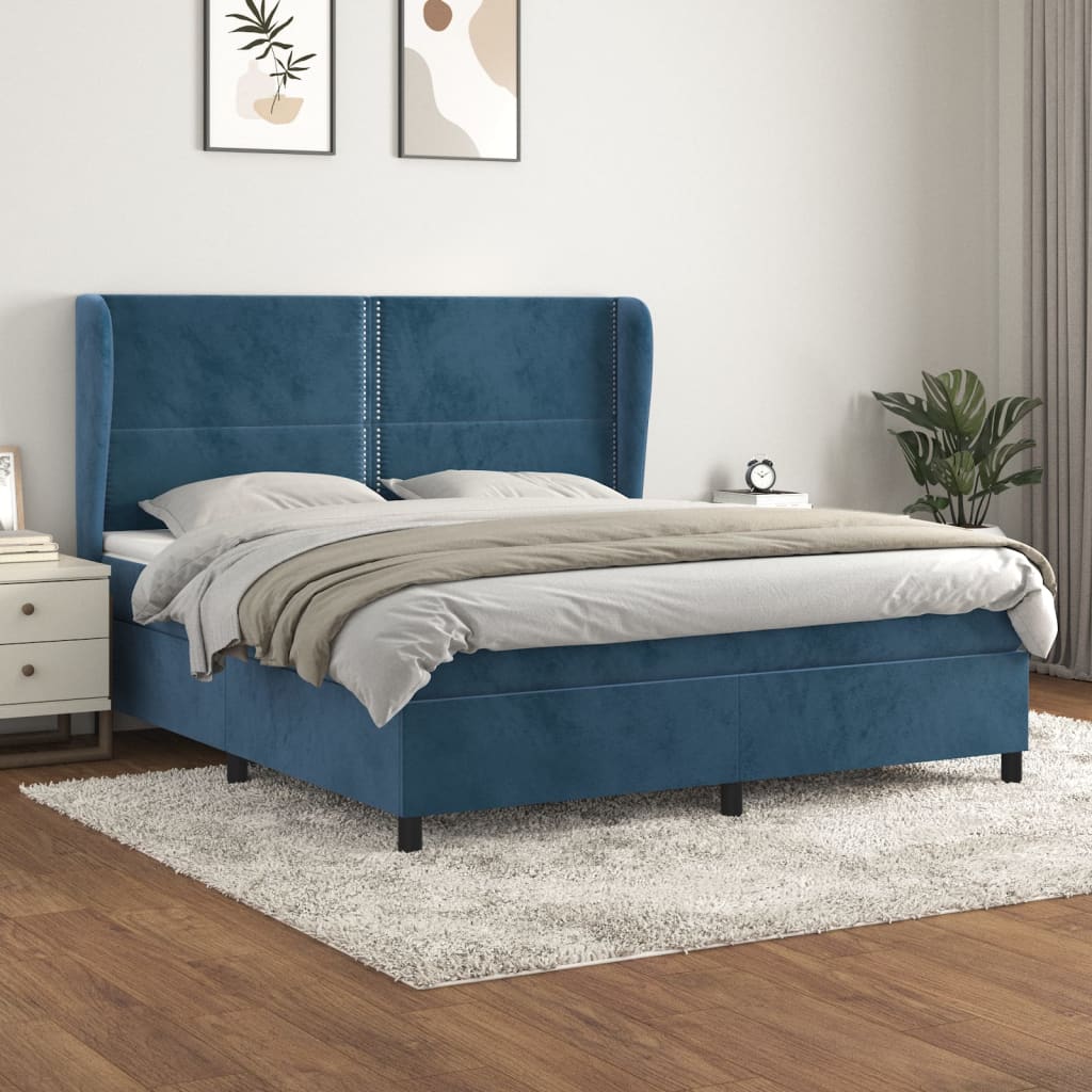 vidaXL Posteľný rám boxsping s matracom tmavomodrý 160x200 cm zamat